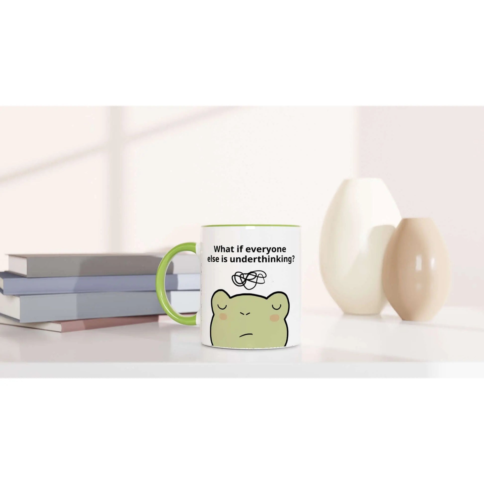 Cute frog overthinker mug with green handle - Neurodiversetea