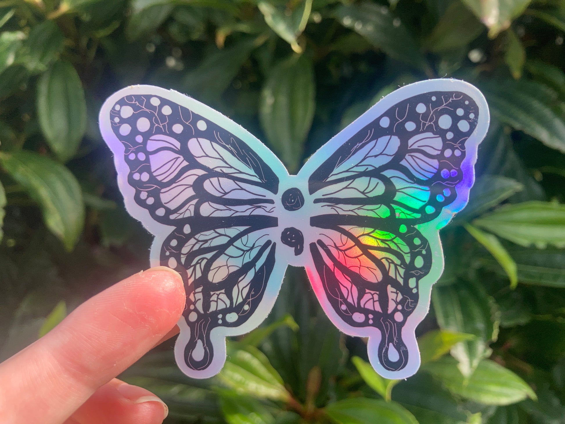 Holographic semicolon butterfly sticker suicide awareness, handmade by  NeurodiverseTea