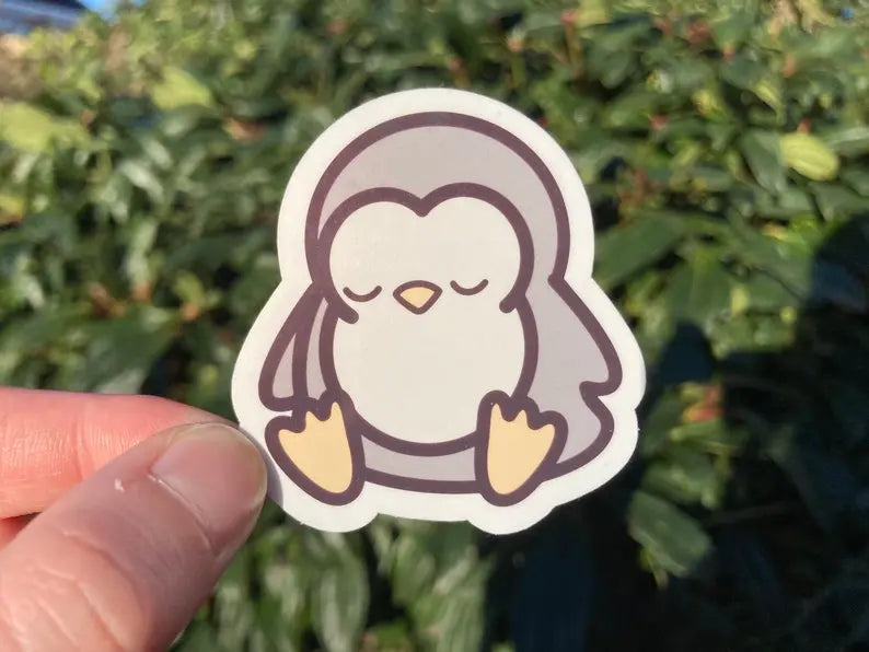 "Wired but tired" cute penguin sticker without text, handmade by small business Neurodiversetea