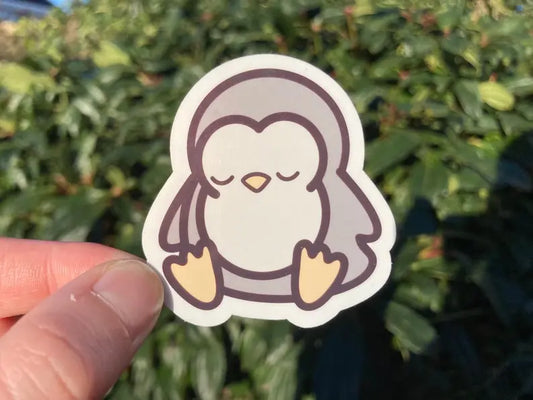 "Wired but tired" cute penguin sticker without text, handmade by small business Neurodiversetea