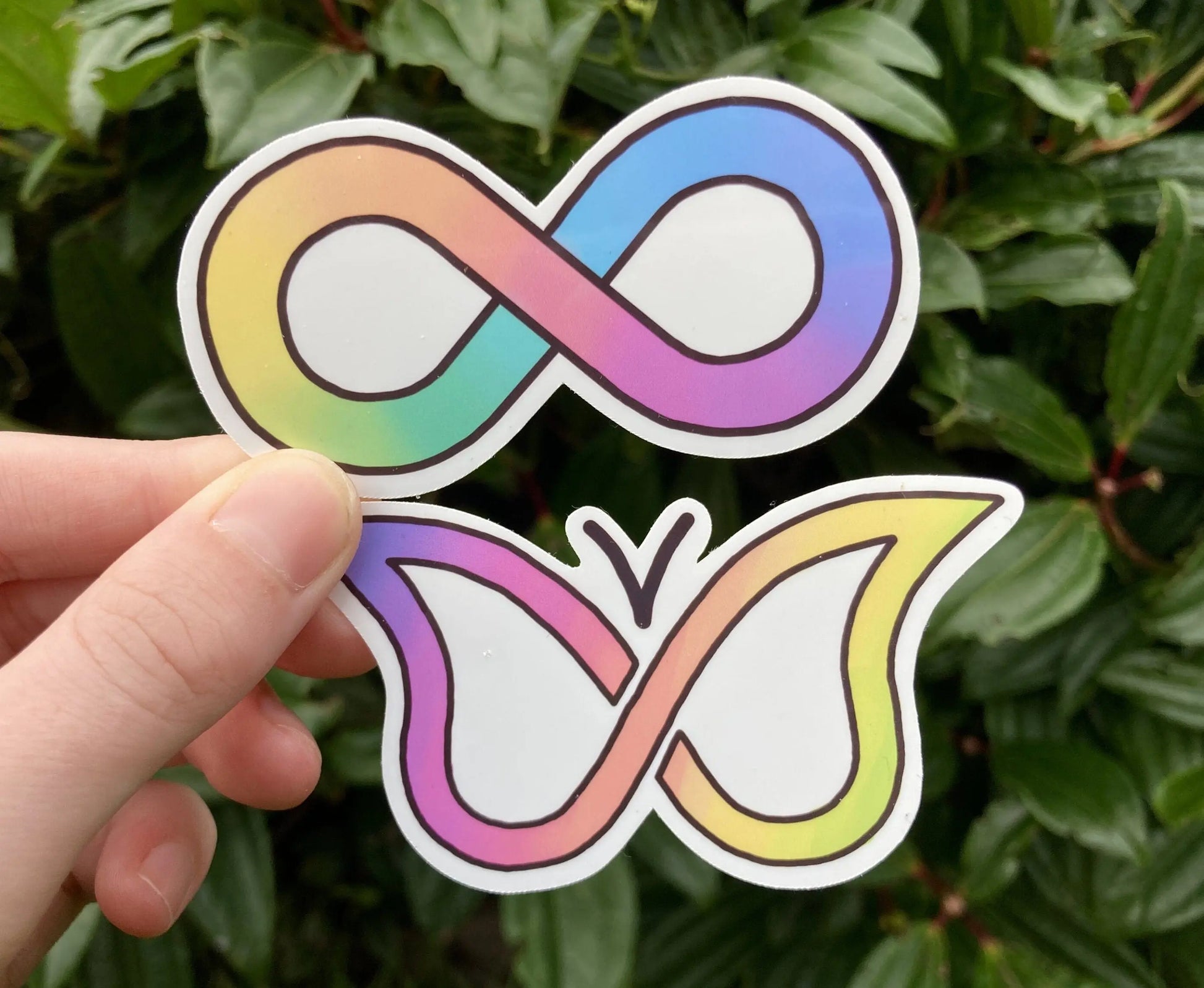 Colourful autism infinity and ADHD butterfly symbol stickers, handmade by  Neurodiversetea