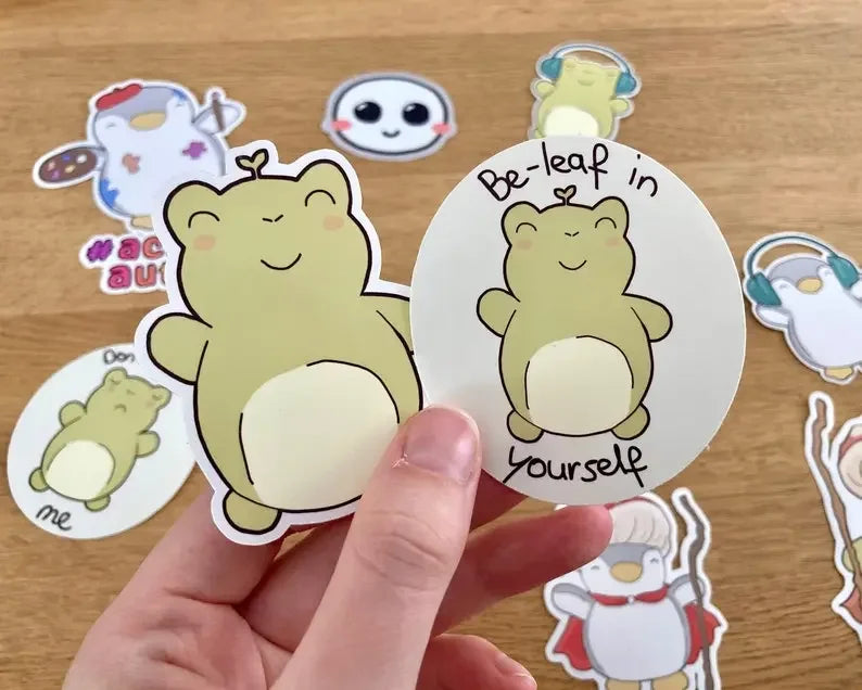 Cute frog stickerset "Beleaf in yourself" - Neurodiversetea