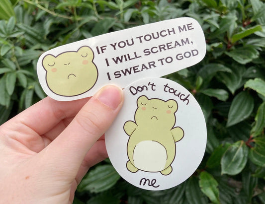 Funny touch aversion frog sticker set, handmade by small business NeurodiverseTea