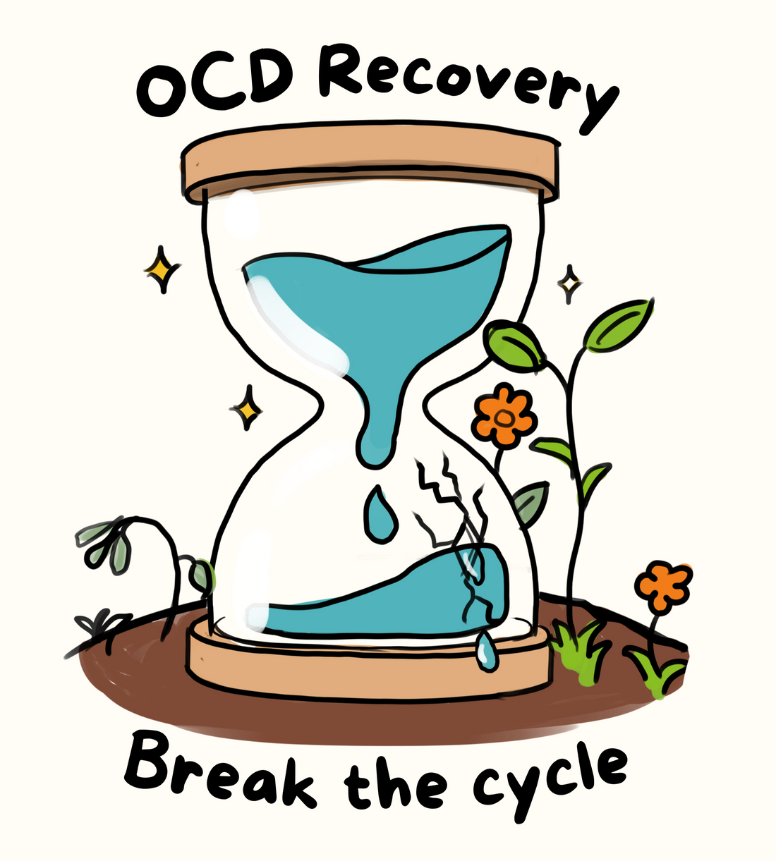 OCD recovery break the cycle sticker design. Hourglass OCD symbolism.