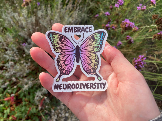 "Embrace neurodiversity" butterfly sticker