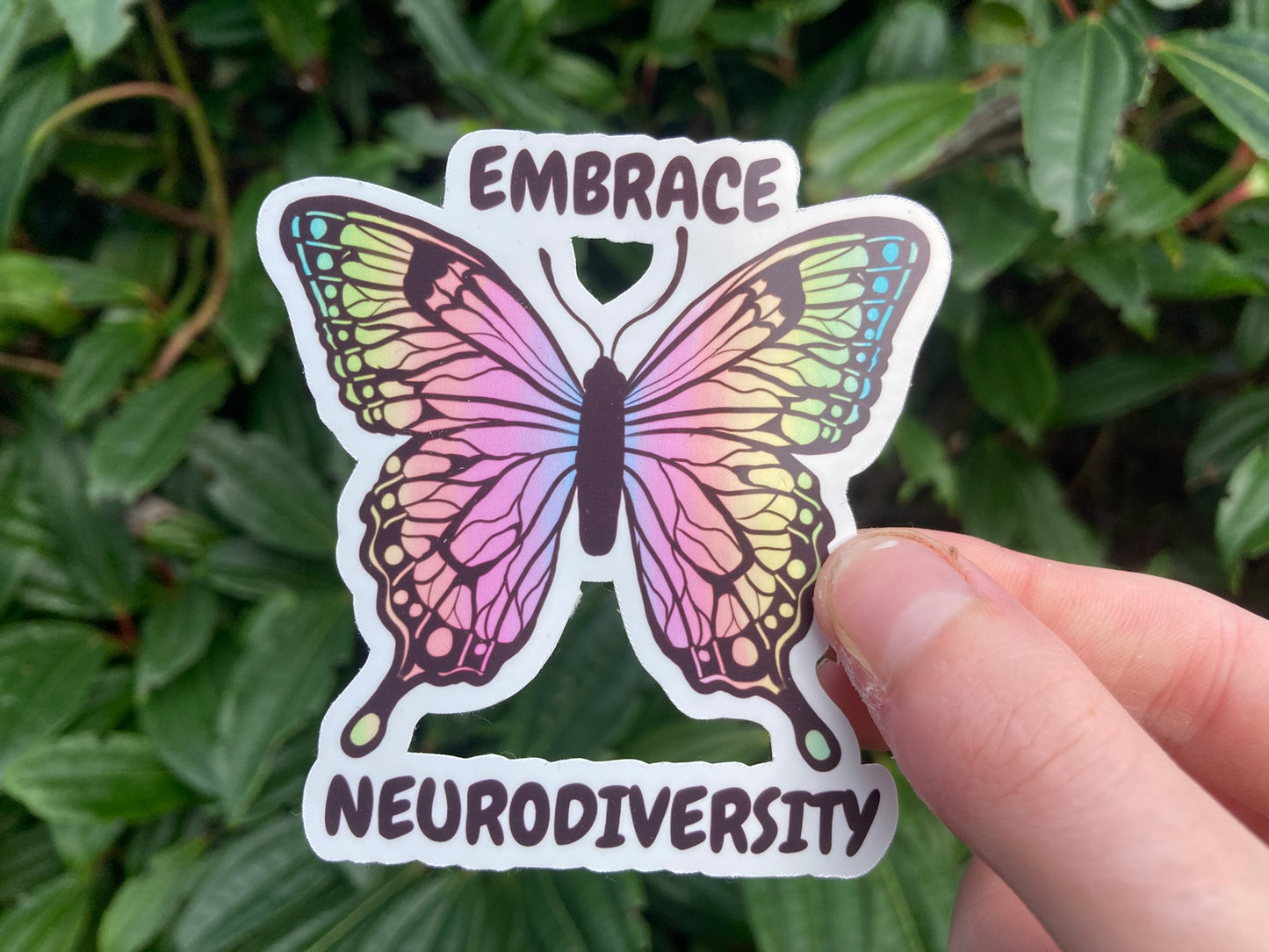 "Embrace neurodiversity" butterfly sticker