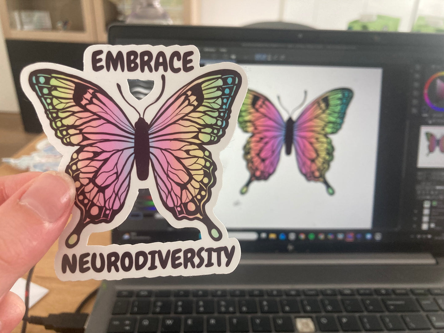 "Embrace neurodiversity" butterfly sticker