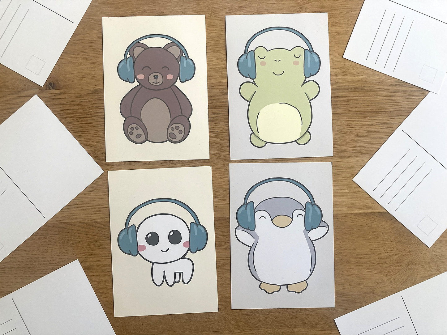 Postcard/ mini-art print animals with headphones