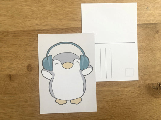 Postcard/ mini-art print animals with headphones