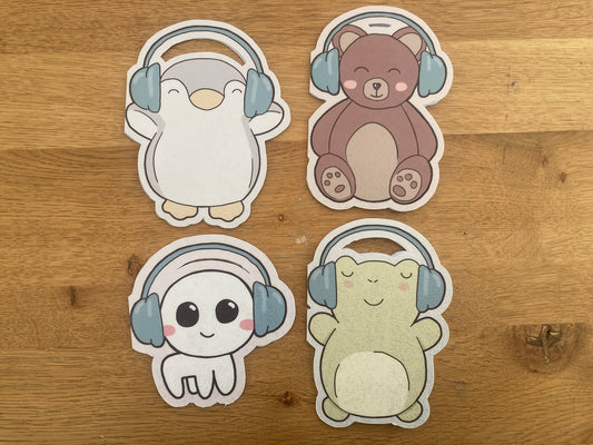 Postcard animals with headphones