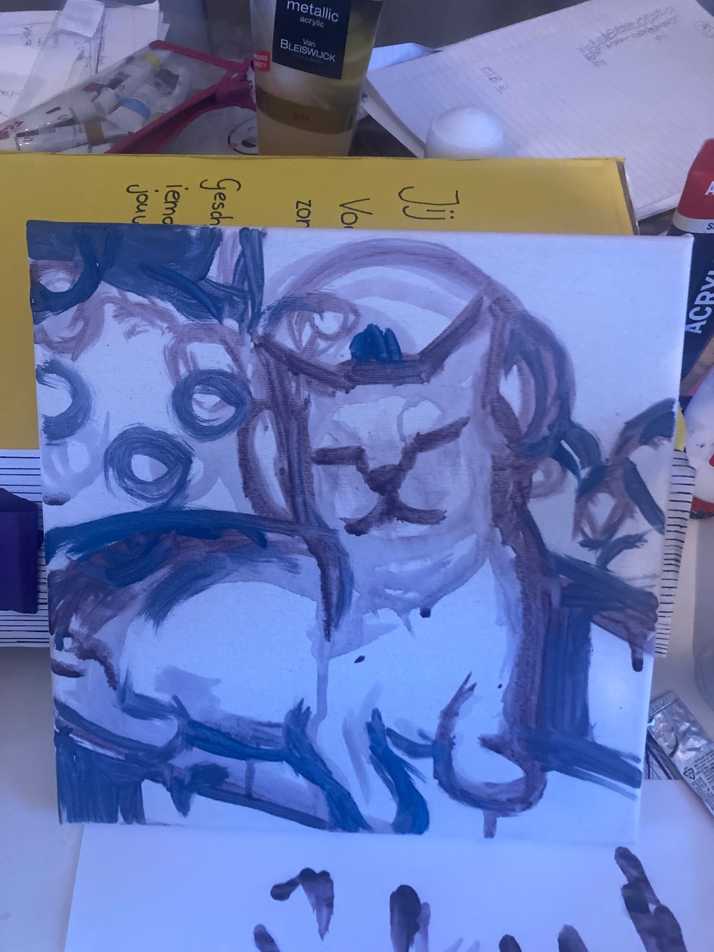 Original painting cat with headphones