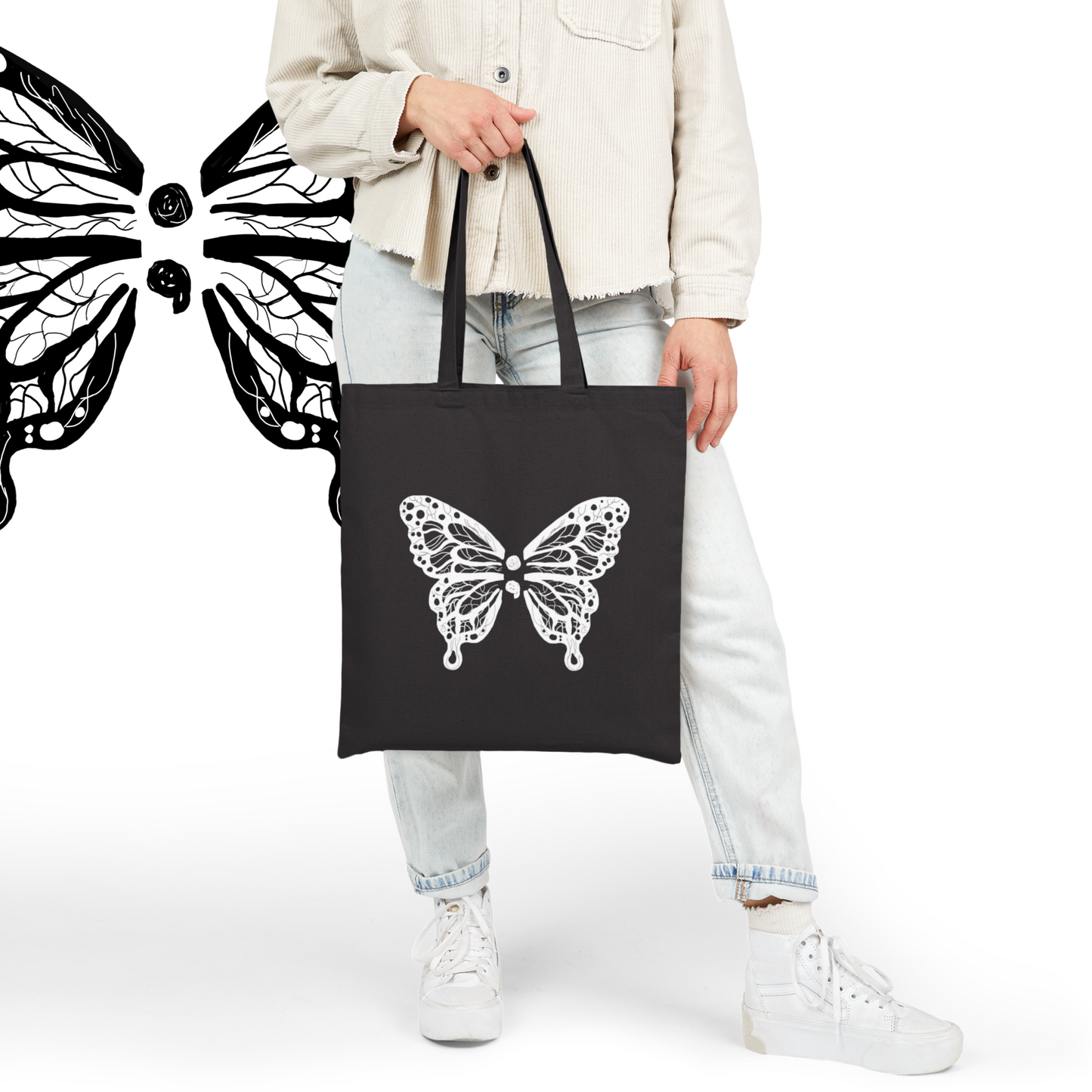 Semicolon Butterfly Tote Bag – Design for Suicide Prevention Awareness