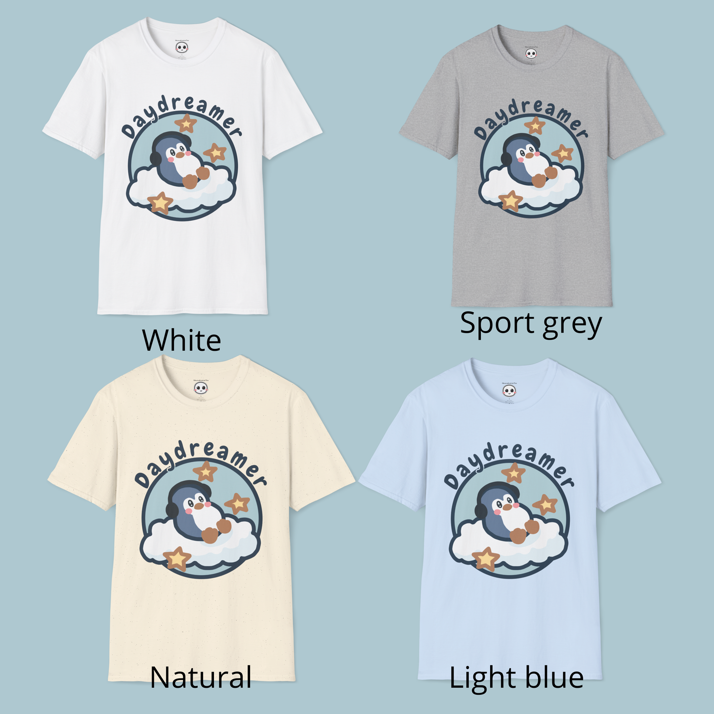 Daydreamer Penguin T-Shirt | Cute Moon & Cloud Illustration