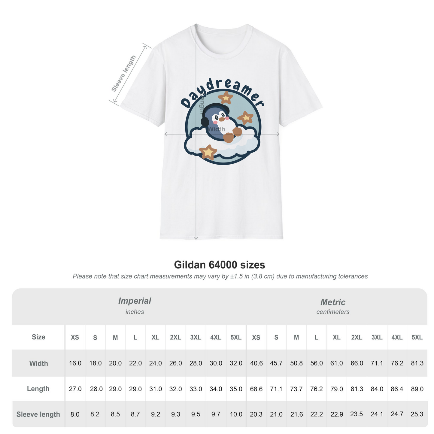 Daydreamer Penguin T-Shirt | Cute Moon & Cloud Illustration