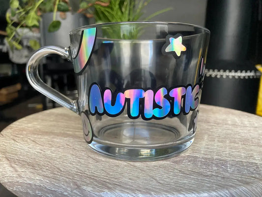 Holographic autism glass mug - Neurodiversetea
