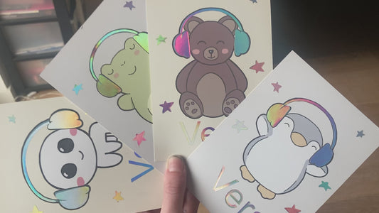 Personalised postcard/ mini-art print animals with headphones